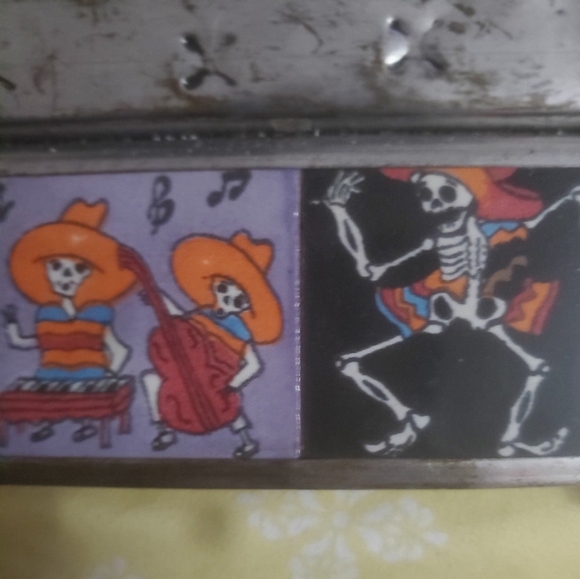 Authentic Mexican Day of the Dead Sugar Skull Tiled Punched Tin Mirror. - Picture 9 of 12